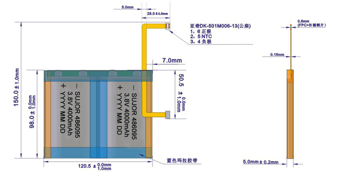 SUJOR 486095 4000mAh 3.8V 1S2P Lithium polymer battery pack for industrial control tablet