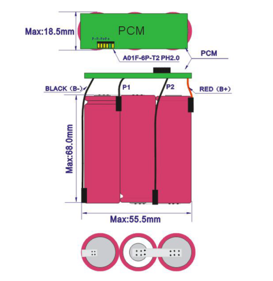 Lithium ion battery pack 11.1V 18650 2500mAh