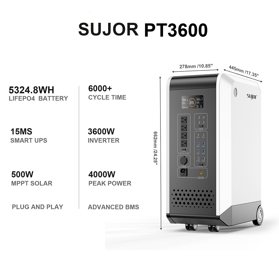 SUJOR Portable Power Station 3600W PT3600 Portable Power Bank Energy Storage System