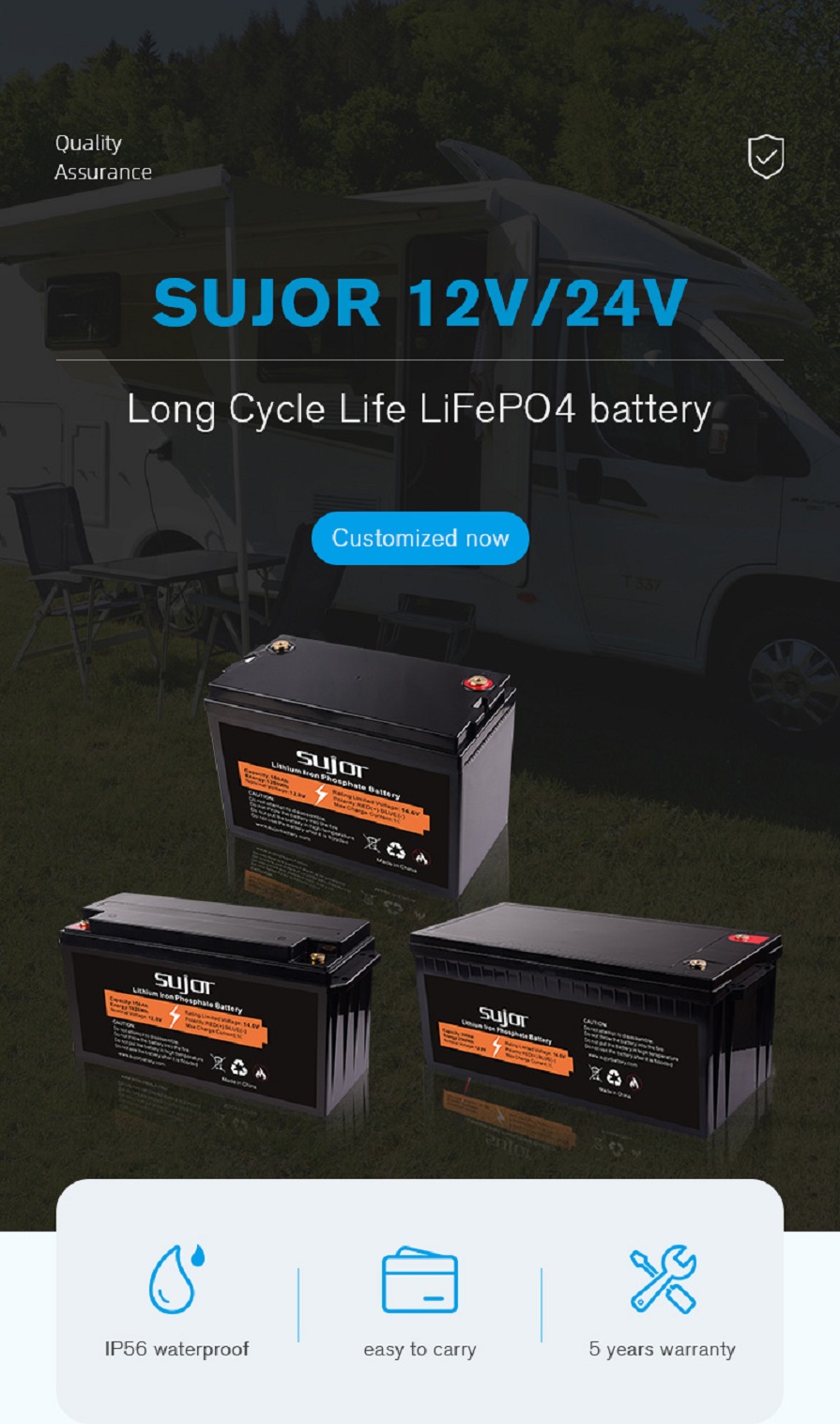 12V 100Ah LiFePO4 battery pack Lithium battery prismatic RV Caravan Backup Power