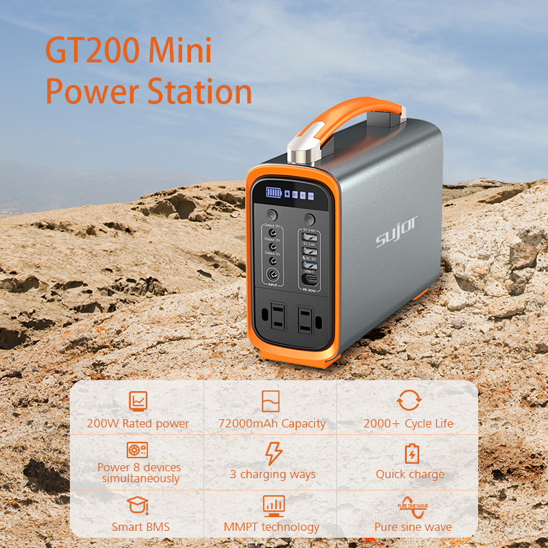 SUJOR Portable Power Station 200W GT200 Outdoor Camping PD quick charge with LED light